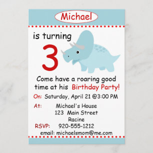 Dinosaur Triceratops Birthday invitation