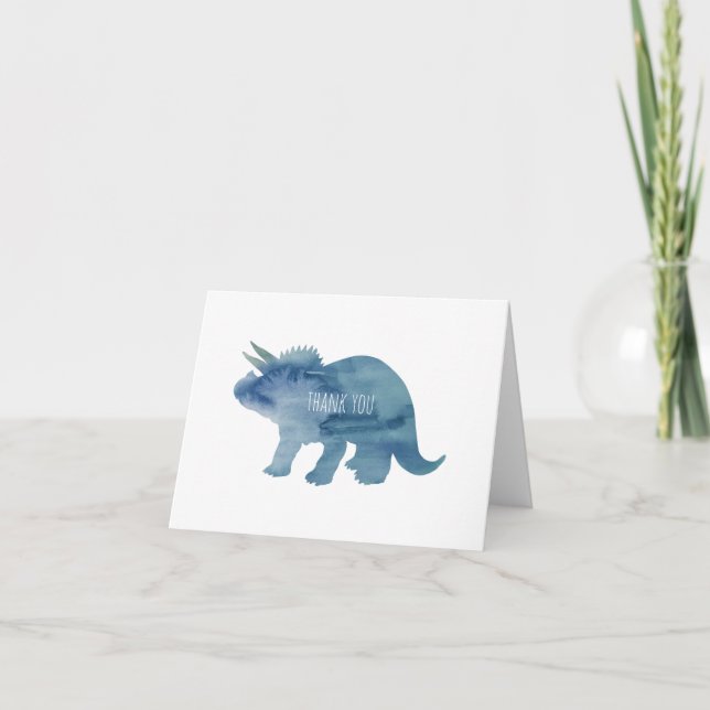 Dinosaur Triceratops Blue Silhouette Thank You Card (Front)