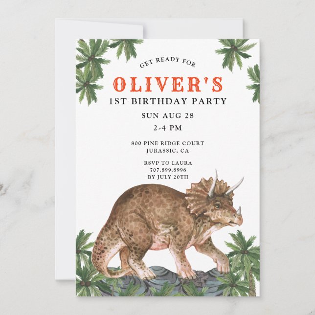 Dinosaur Triceratops Boy's 1st Birthday Party  Invitation (Front)