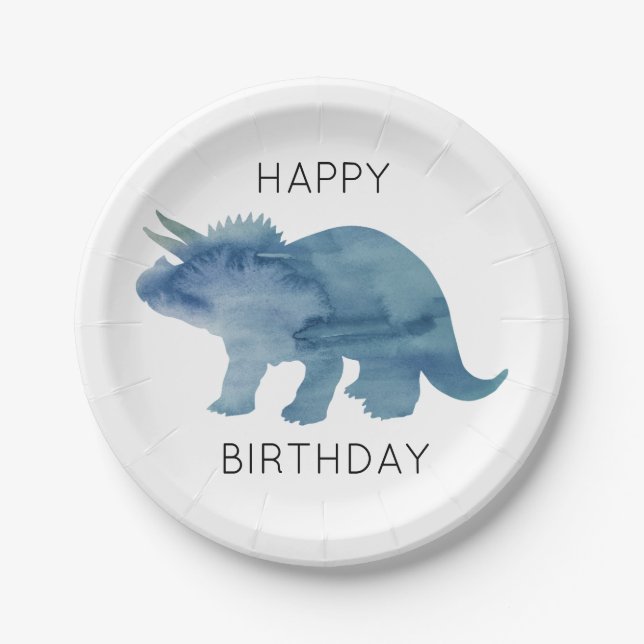 Dinosaur Triceratops Happy Birthday Party Plates (Front)