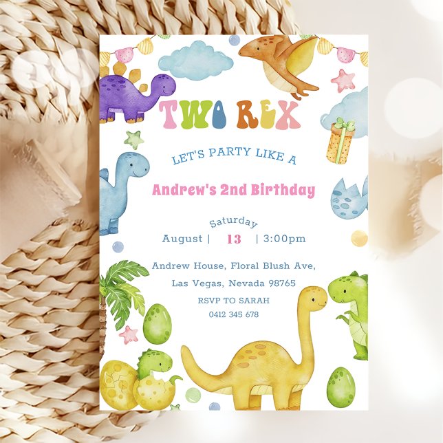 Dinosaur Two 2nd Birthday Party Invitation (Creator Uploaded)