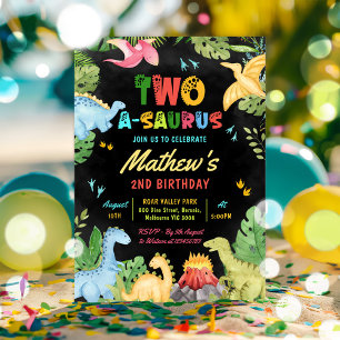 Dinosaur Two-A-Saurus 2nd Birthday Party Invitation