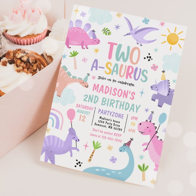 Dinosaur Two-A-Saurus 2nd Birthday Party Invitation (Creator Uploaded)