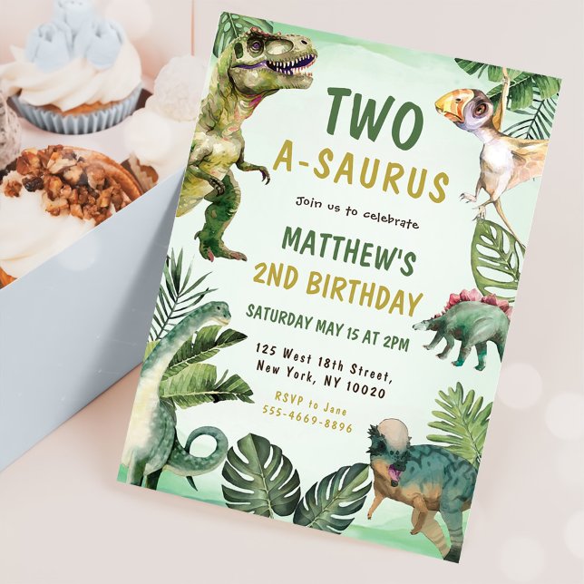 Dinosaur Two-A-Saurus 2nd Birthday Party Invitation (Creator Uploaded)