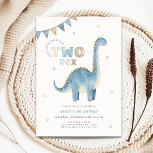Dinosaur Two Rex 2nd Birthday Invitation Boys