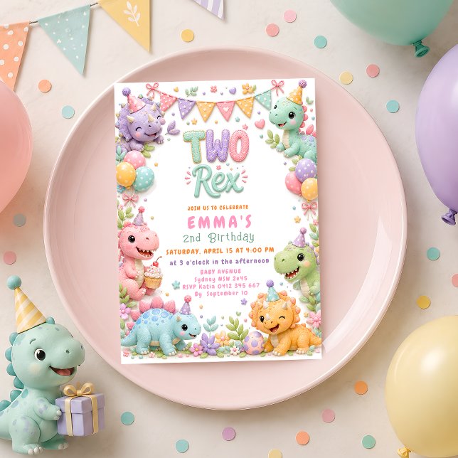 Dinosaur Two Rex 2nd Birthday Party Invitation (Creator Uploaded)