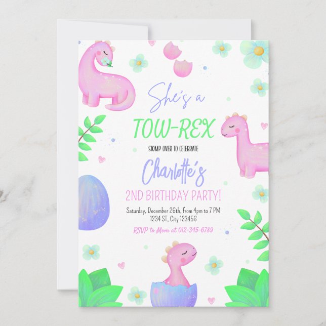 Dinosaur Two Rex 2nd Birthday Party Invitation (Front)