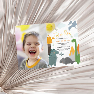 Dinosaur Two Rex 2nd Birthday Photo Party Invitation