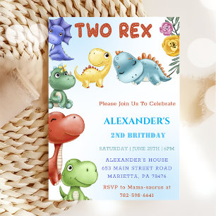 Dinosaur Two Rex Birthday Party Invitation