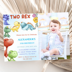 Dinosaur Two Rex Birthday Party  Invitation