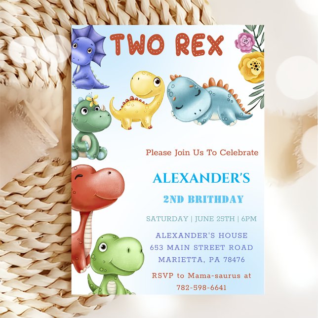 Dinosaur Two Rex Birthday Party Invitation (Creator Uploaded)
