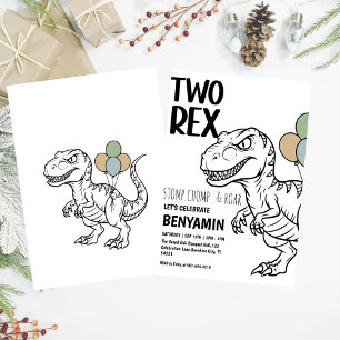 Dinosaur Two rex Boy 2st Birthday Party Invit Invitation