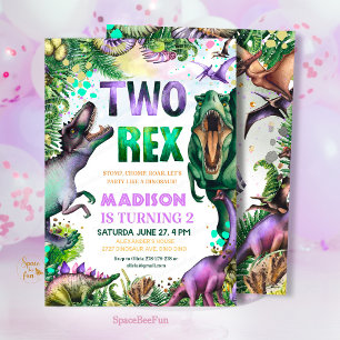 Dinosaur TWO Rex Invitation Dinosaur Party birthd