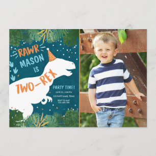 Dinosaur Two-Rex T-Rex RAWR 2nd Second Birthday Invitation