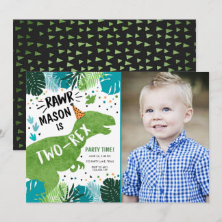 Dinosaur Two-Rex T-Rex RAWR 2nd Second Birthday Invitation