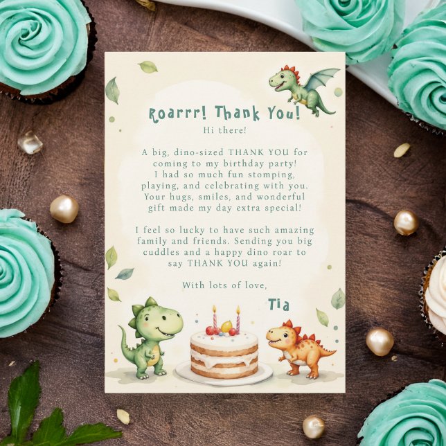 Dinosaur Two-Rex Thank You Birthday Card   (Creator Uploaded)