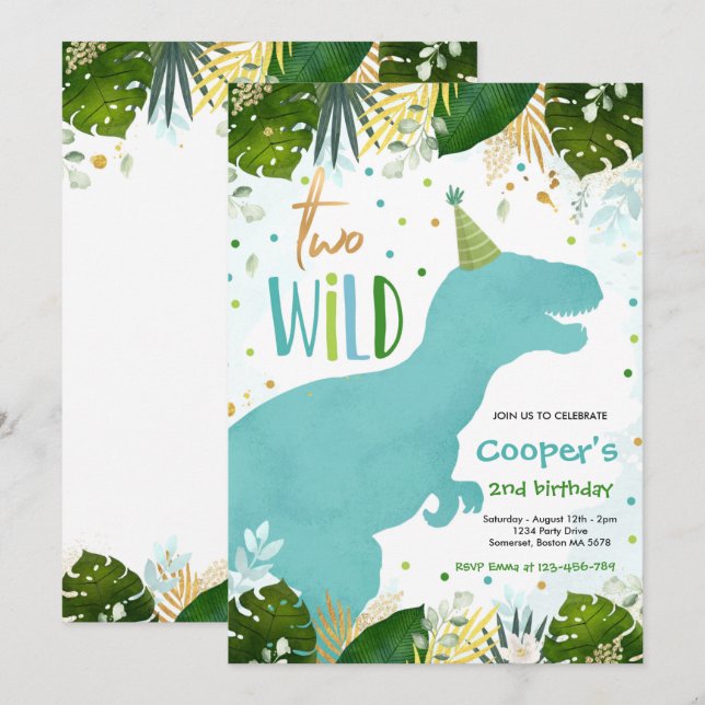 Dinosaur Two Wild Birthday Boy Dinosaur Birthday Invitation (Front/Back)