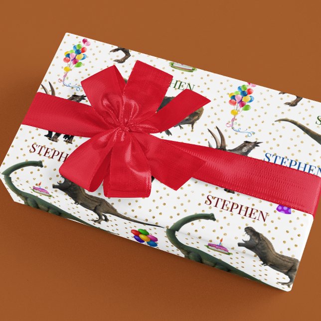 Dinosaur Tyrannosaurus Birthday Personalised name Wrapping Paper (Creator Uploaded)