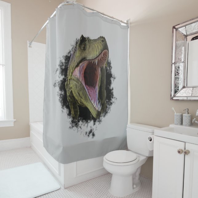 Dinosaur Tyrannosaurus In Hole Jurassic Shower Curtain (In Situ)
