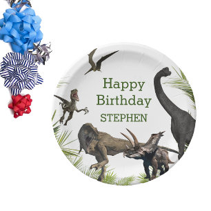 Dinosaur Tyrannosaurus Raptor Happy  Birthday  Paper Plate