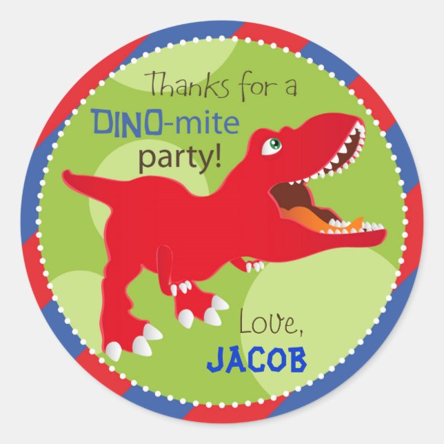 Dinosaur Tyrannosaurus Rex Birthday Cupcake Topper Classic Round Sticker (Front)