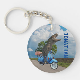 Dinosaur Tyrannosaurus T-rex On a Scooter   Key Ring