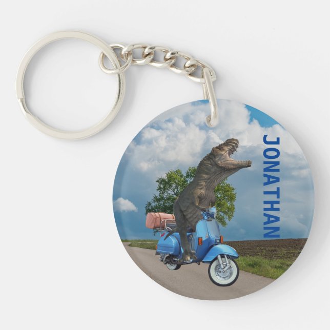 Dinosaur Tyrannosaurus T-rex On a Scooter   Key Ring (Front)