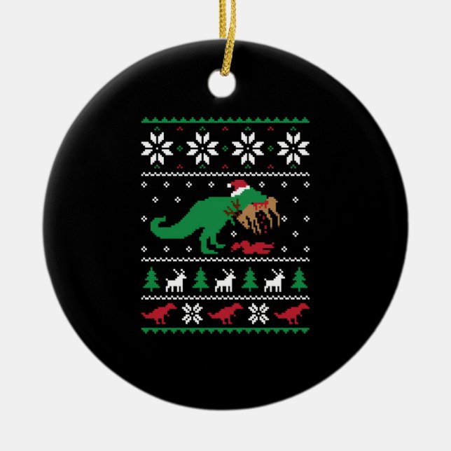 Dinosaur Ugly Christmas Funny Christmas   Ceramic Tree Decoration (Front)