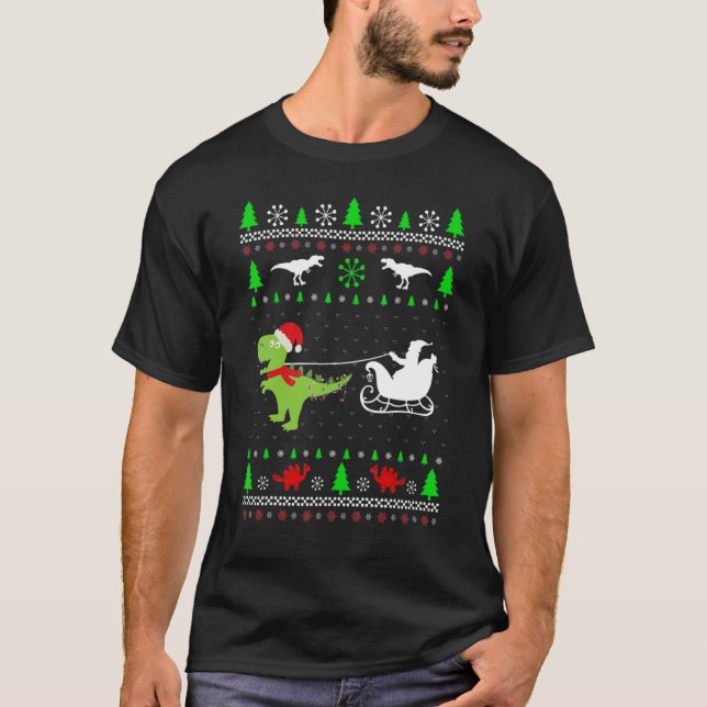 Dinosaur Ugly Christmas Sweater Christmas Dinosaur (Front)