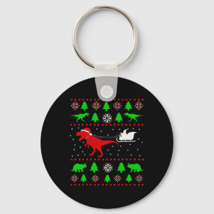 Dinosaur Ugly Christmas Sweater For Adults Kids  Key Ring