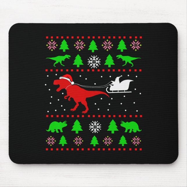 Dinosaur Ugly Christmas Sweater For Adults Kids  Mouse Mat (Front)