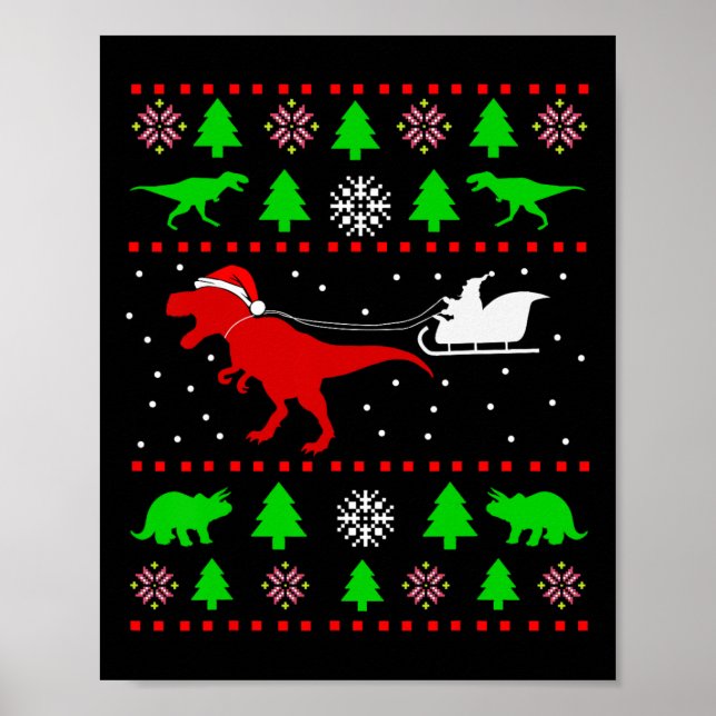 Dinosaur Ugly Christmas Sweater For Adults Kids  Poster (Front)