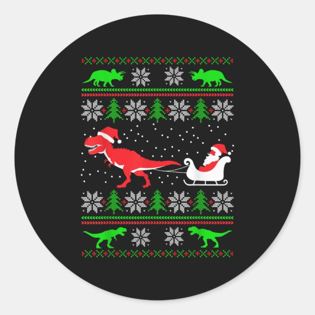 Dinosaur Ugly Christmas Sweater Funny Christmas  Classic Round Sticker (Front)