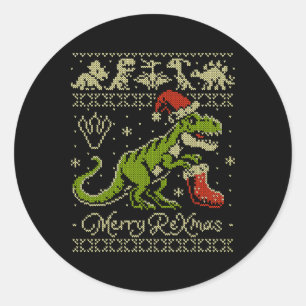 Dinosaur Ugly Christmas Sweater - Funny Christmas Classic Round Sticker