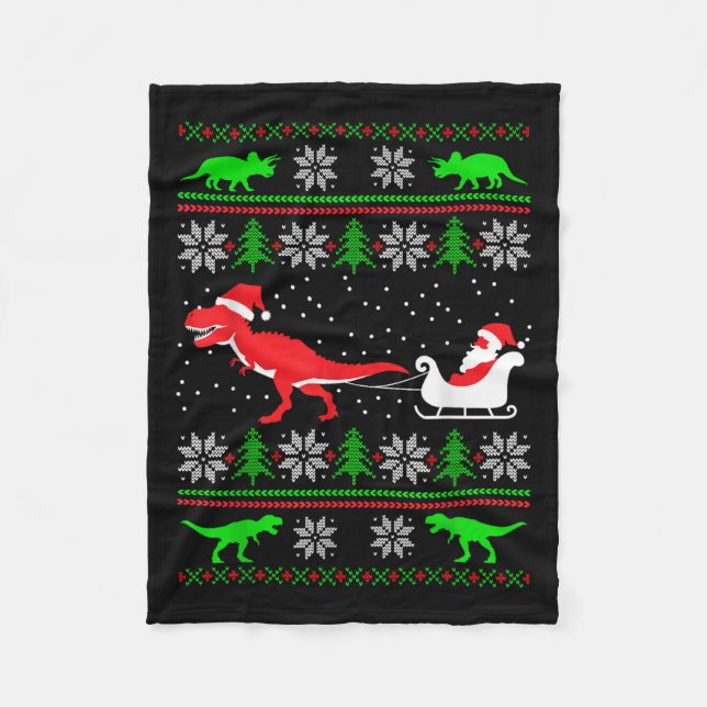 Dinosaur Ugly Christmas Sweater Funny Christmas  Fleece Blanket (Front)