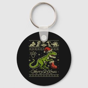 Dinosaur Ugly Christmas Sweater - Funny Christmas  Key Ring