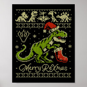 Dinosaur Ugly Christmas Sweater - Funny Christmas  Poster
