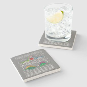 Dinosaur Ugly Christmas Sweater Funny Xmas Gift Stone Coaster