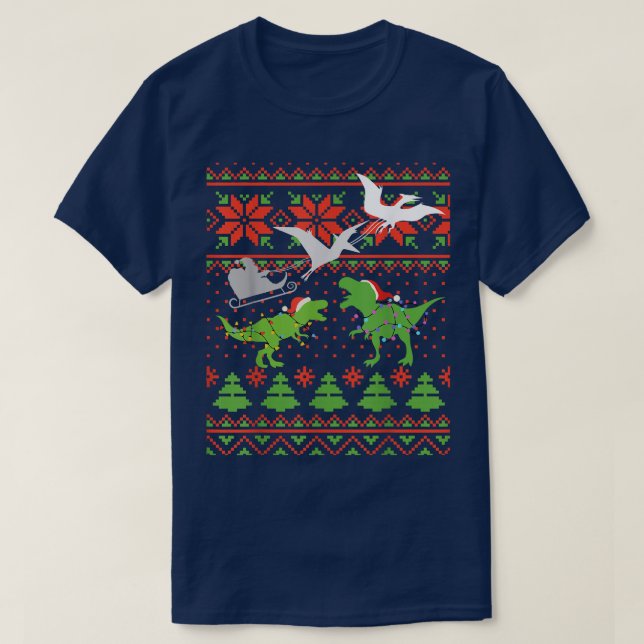 Dinosaur Ugly Christmas Sweater Tee for Kids  (Design Front)