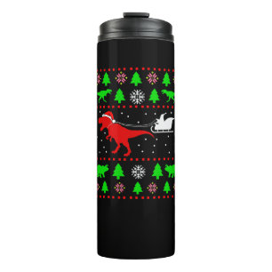 Dinosaur Ugly Christmas Sweater Xmas T rex Thermal Tumbler