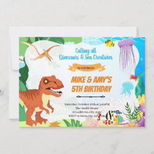 Dinosaur under the sea joint party invitation