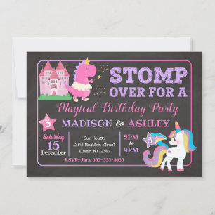 Dinosaur & Unicorn Joint Birthday Invitation Girls