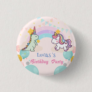 Dinosaur Unicorn rainbow gradient birthday party 3 Cm Round Badge