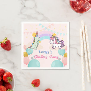 Dinosaur Unicorn rainbow gradient  birthday party  Napkin