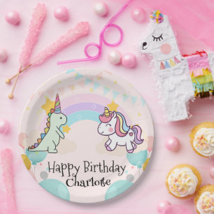 dinosaur Unicorn rainbow gradient  birthday party  Paper Plate