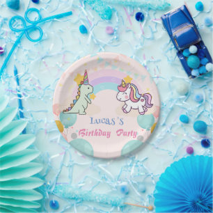 Dinosaur Unicorn rainbow gradient  birthday party  Paper Plate