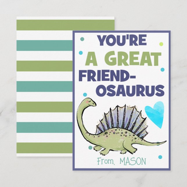 Dinosaur Valentine Card for Kids Friend-Osaurus (Front/Back)