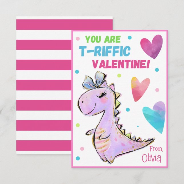 Dinosaur Valentine Card for Kids You Are T-Riffic  (Front/Back)