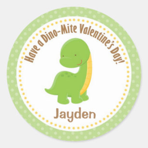 Dinosaur Valentine Stickers - Boys Green Dino-mite