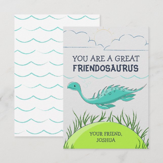 Dinosaur Valentines Day Card for Kids (Front/Back)